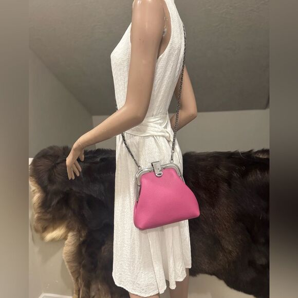 Pink Togo Calfskin Handmade Unique Rivet Frame Purse, Shoulder Bag, Crossbody - Picture 8 of 16